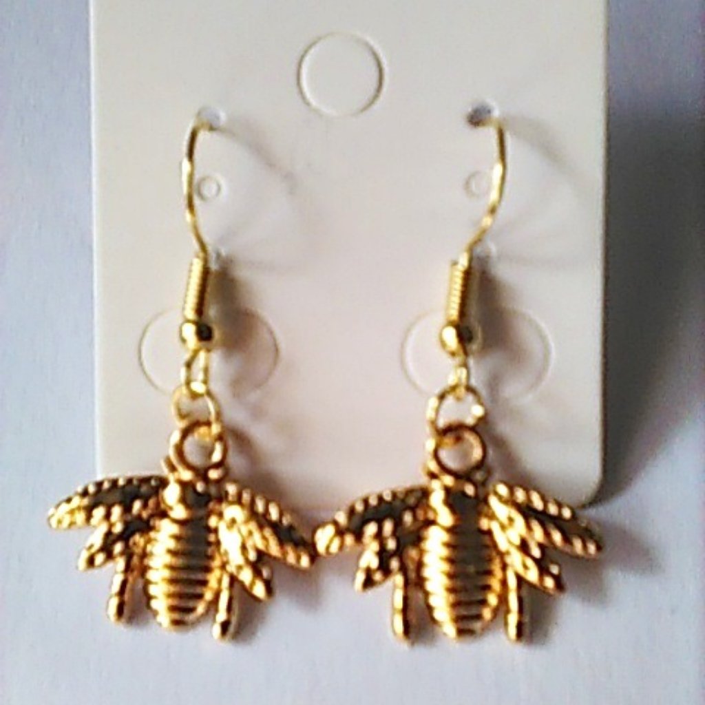 Earrings Bees Brass/Gold-Tone Pierced Hypoallergenic Handcrafted New